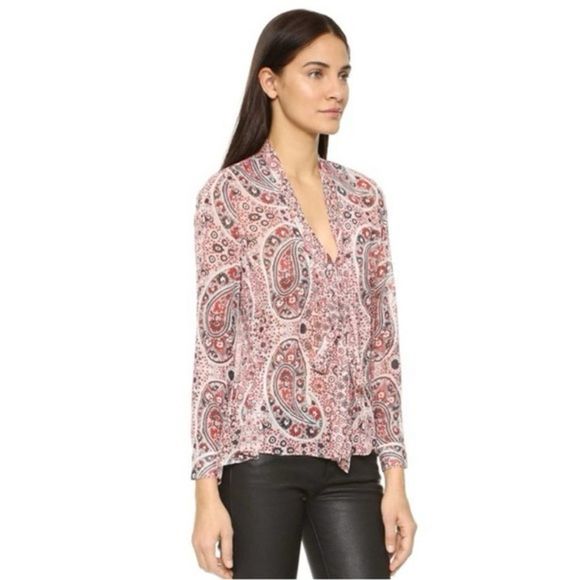 Alice + Olivia Anabel Paisley Tie Neck Crepe Boho Blouse - Picture 2 of 11